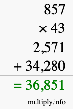 How to calculate 857 times 43 using long multiplication