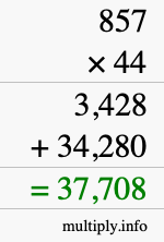 How to calculate 857 times 44 using long multiplication