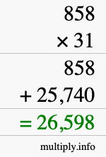 How to calculate 858 times 31 using long multiplication How to calculate 858 times 31 using long multiplication