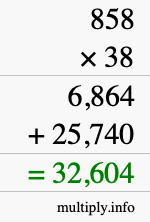 How to calculate 858 times 38 using long multiplication