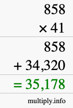 How to calculate 858 times 41 using long multiplication
