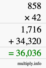 How to calculate 858 times 42 using long multiplication