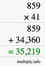 How to calculate 859 times 41 using long multiplication