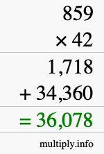How to calculate 859 times 42 using long multiplication