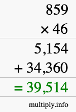 How to calculate 859 times 46 using long multiplication