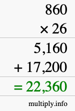 How to calculate 860 times 26 using long multiplication