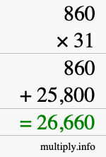 How to calculate 860 times 31 using long multiplication