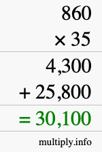 How to calculate 860 times 35 using long multiplication