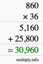 How to calculate 860 times 36 using long multiplication How to calculate 860 times 36 using long multiplication