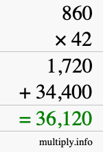 How to calculate 860 times 42 using long multiplication