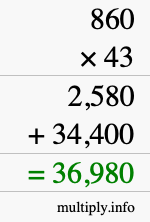 How to calculate 860 times 43 using long multiplication