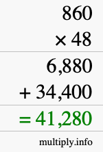 How to calculate 860 times 48 using long multiplication
