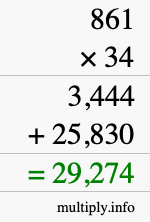 How to calculate 861 times 34 using long multiplication