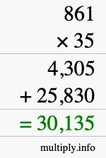 How to calculate 861 times 35 using long multiplication
