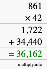 How to calculate 861 times 42 using long multiplication