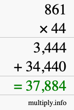 How to calculate 861 times 44 using long multiplication
