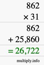 How to calculate 862 times 31 using long multiplication