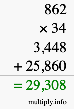 How to calculate 862 times 34 using long multiplication