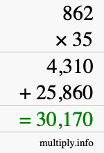 How to calculate 862 times 35 using long multiplication