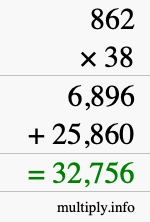 How to calculate 862 times 38 using long multiplication