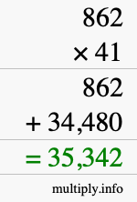How to calculate 862 times 41 using long multiplication