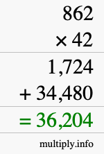 How to calculate 862 times 42 using long multiplication