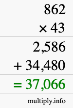 How to calculate 862 times 43 using long multiplication