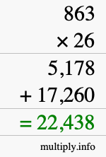 How to calculate 863 times 26 using long multiplication