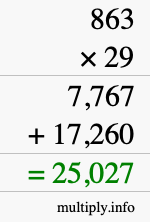 How to calculate 863 times 29 using long multiplication