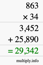 How to calculate 863 times 34 using long multiplication