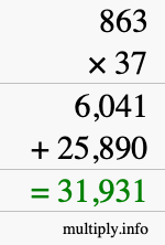 How to calculate 863 times 37 using long multiplication