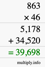 How to calculate 863 times 46 using long multiplication