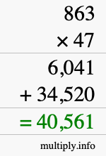 How to calculate 863 times 47 using long multiplication