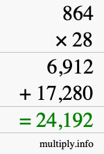 How to calculate 864 times 28 using long multiplication
