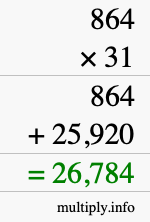 How to calculate 864 times 31 using long multiplication