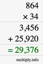 How to calculate 864 times 34 using long multiplication