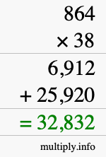 How to calculate 864 times 38 using long multiplication