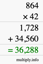 How to calculate 864 times 42 using long multiplication
