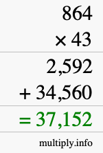 How to calculate 864 times 43 using long multiplication