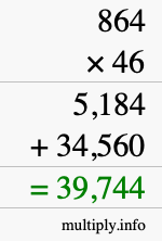 How to calculate 864 times 46 using long multiplication