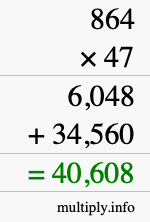 How to calculate 864 times 47 using long multiplication