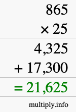 How to calculate 865 times 25 using long multiplication
