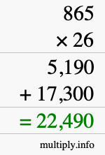 How to calculate 865 times 26 using long multiplication