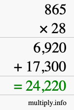 How to calculate 865 times 28 using long multiplication