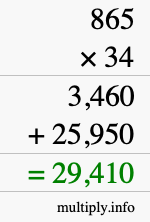 How to calculate 865 times 34 using long multiplication