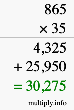 How to calculate 865 times 35 using long multiplication