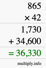 How to calculate 865 times 42 using long multiplication