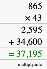 How to calculate 865 times 43 using long multiplication