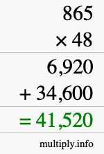 How to calculate 865 times 48 using long multiplication