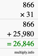 How to calculate 866 times 31 using long multiplication